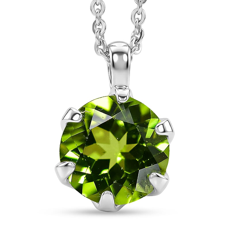 D'Joy Premium Hebei Peridot 2.20 ctw Solitaire Pendant Necklace in Sterling Silver 20 Inches