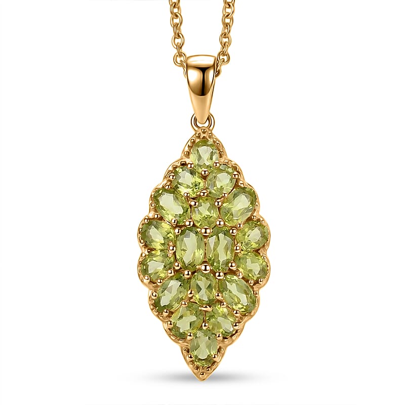 EverTrue Hebei Peridot 4.30 ctw Garden Flame Pendant in 18K YG Plated with ION Plated YG Stainless Steel Necklace 20 Inches
