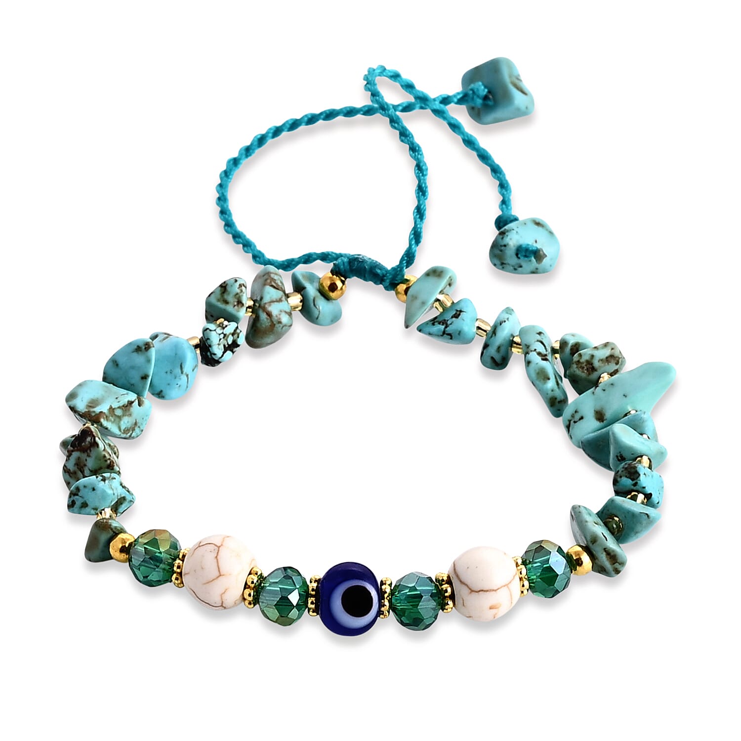 SET OF 3 - Rough Stone Adjustable Beaded Bracelet with Evil Eye Charm