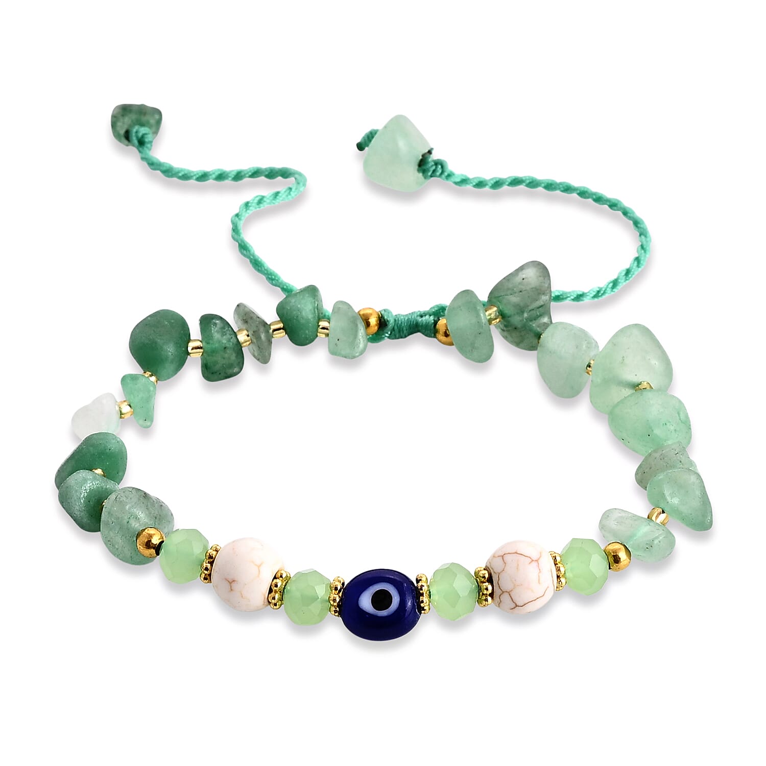 SET OF 3 - Rough Stone Adjustable Beaded Bracelet with Evil Eye Charm