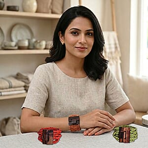 Set of 3 - Multi Strand Seed Bead Bracelet with Wooden Claps