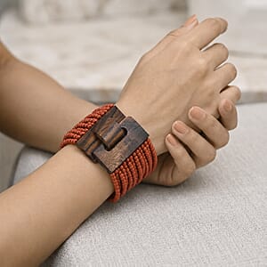 Set of 3 - Multi Strand Seed Bead Bracelet with Wooden Claps