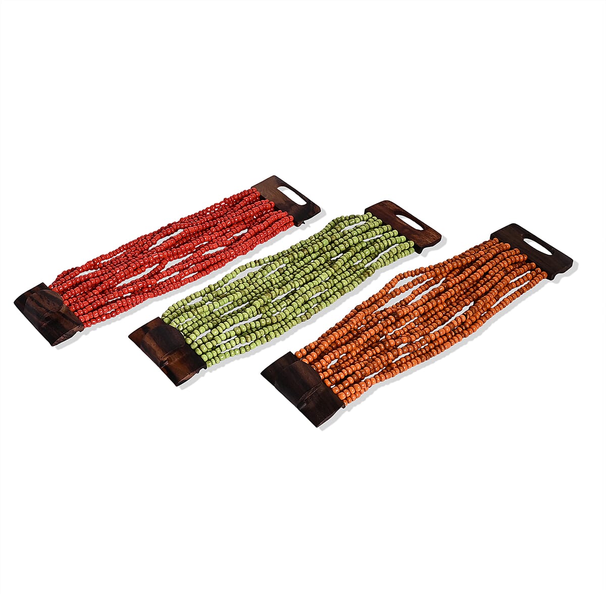 Set of 3 - Multi Strand Seed Bead Bracelet with Wooden Claps image number 5