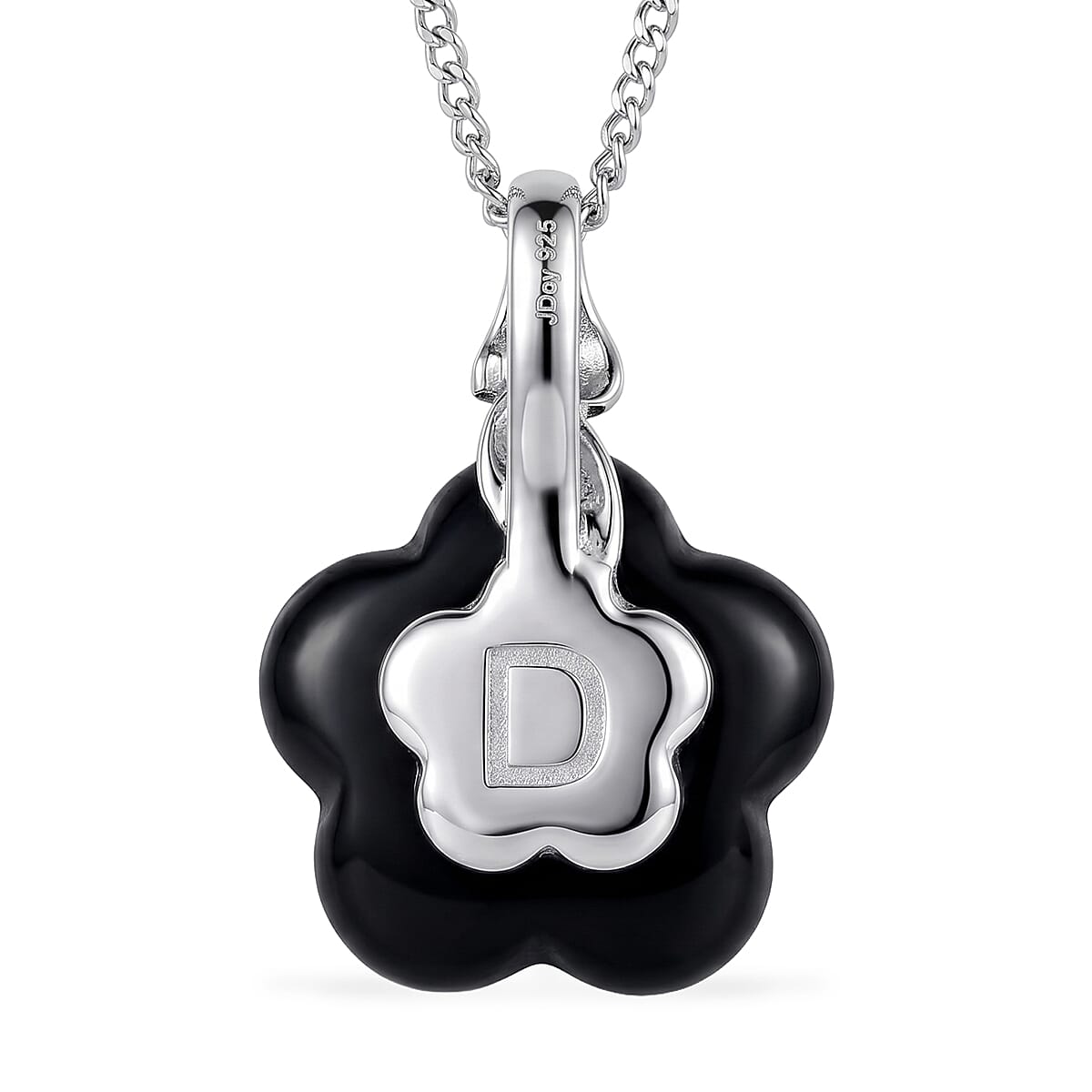 D'Joy Moissanite and Black Jade (D) 8.40 ctw Carved Midnight Bloom Spark Pendant Necklace in Rhodium Over Sterling Silver (18 Inches) image number 4