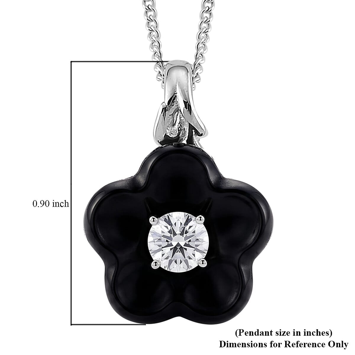 D'Joy Moissanite and Black Jade (D) 8.40 ctw Carved Midnight Bloom Spark Pendant Necklace in Rhodium Over Sterling Silver (18 Inches) image number 6