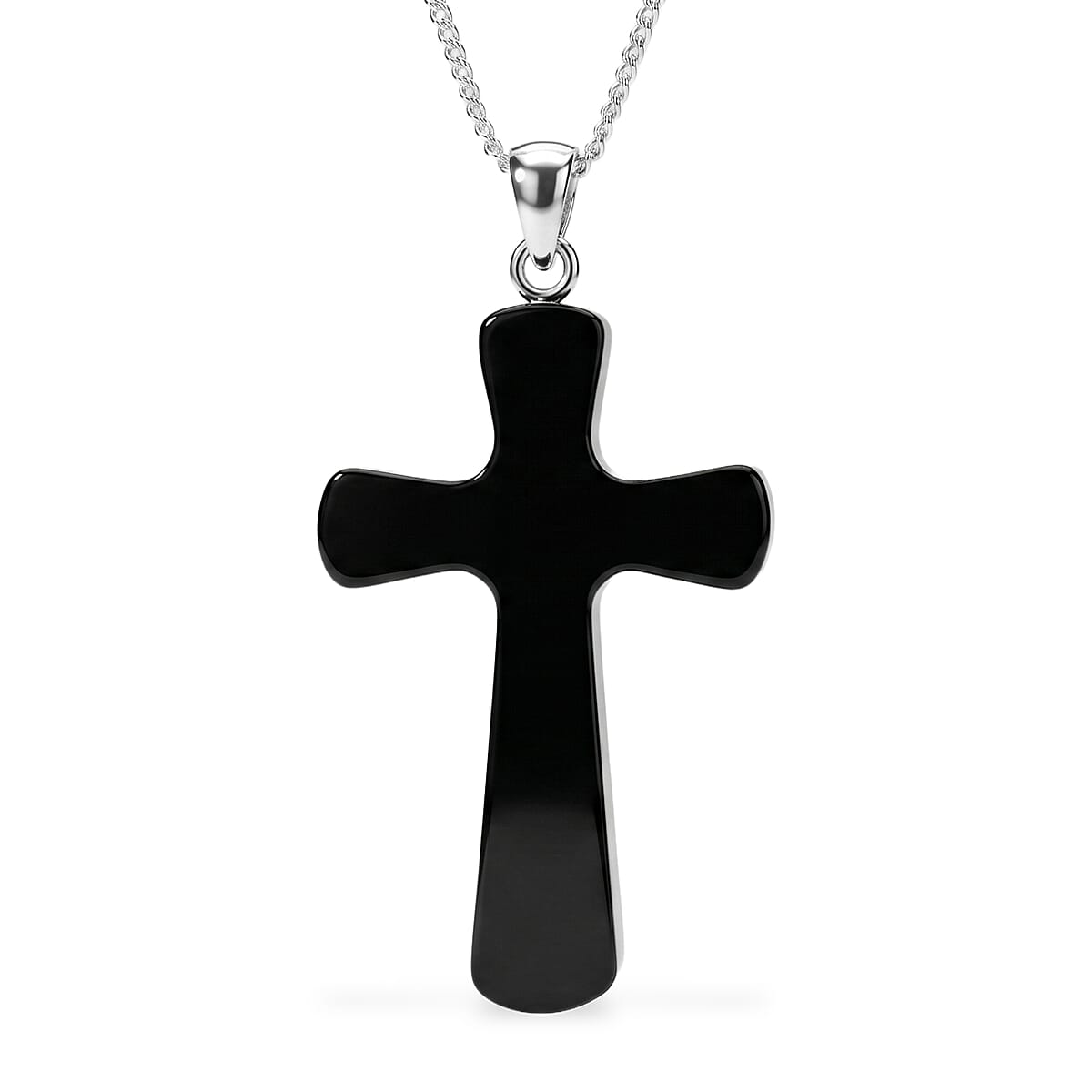 D'Joy Moissanite and Black Jade (D) 18.00 ctw Midnight Spark Cross Pendant Necklace in Rhodium Over Sterling Silver (18 Inches) image number 4