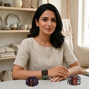 Set of 3 - Multi Strand Seed Bead Bracelet with Wooden Claps