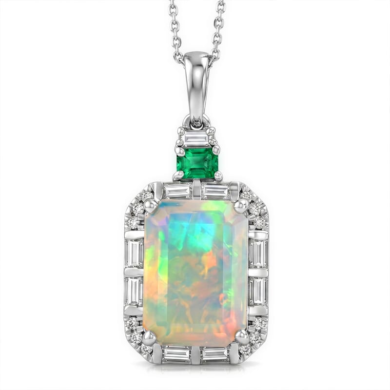 D'Joy AAA Ethiopian Welo Opal and Multi Gemstone 6.40 ctw Architect Muse Pendant Necklace in Rhodium Over Sterling Silver 20 Inches