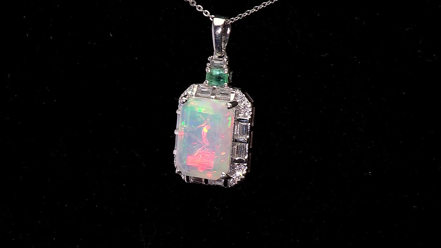 D'Joy AAA Ethiopian Welo Opal, Multi Gemstone Architect Muse Pendant Necklace (20 Inches) in Rhodium Over Sterling Silver 6.40 ctw