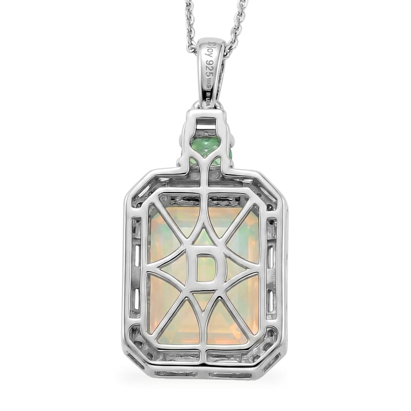 D'Joy AAA Ethiopian Welo Opal and Multi Gemstone 6.40 ctw Architect Muse Pendant Necklace in Rhodium Over Sterling Silver 20 Inches