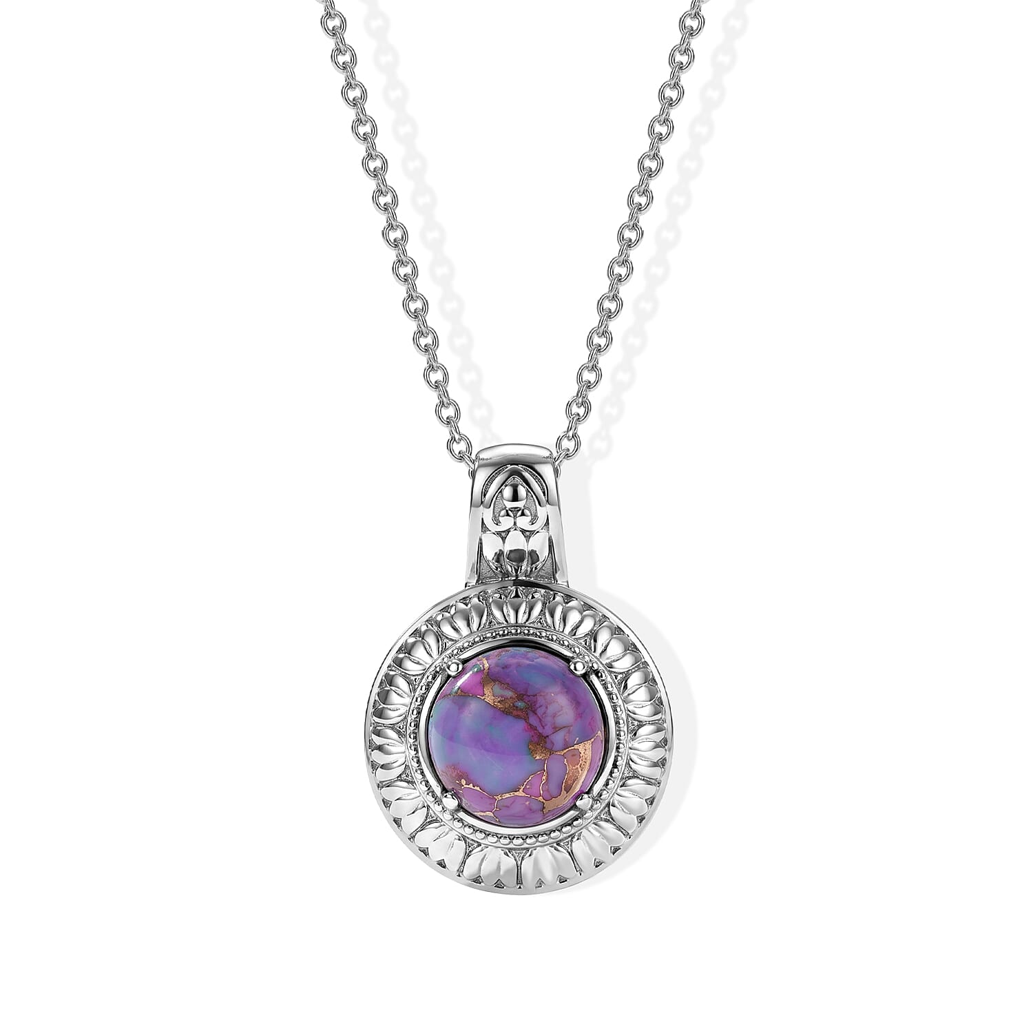 EverTrue Mojave Purple Turquoise Pendant Necklace (20 Inches) in Stainless Steel 6.85 ctw