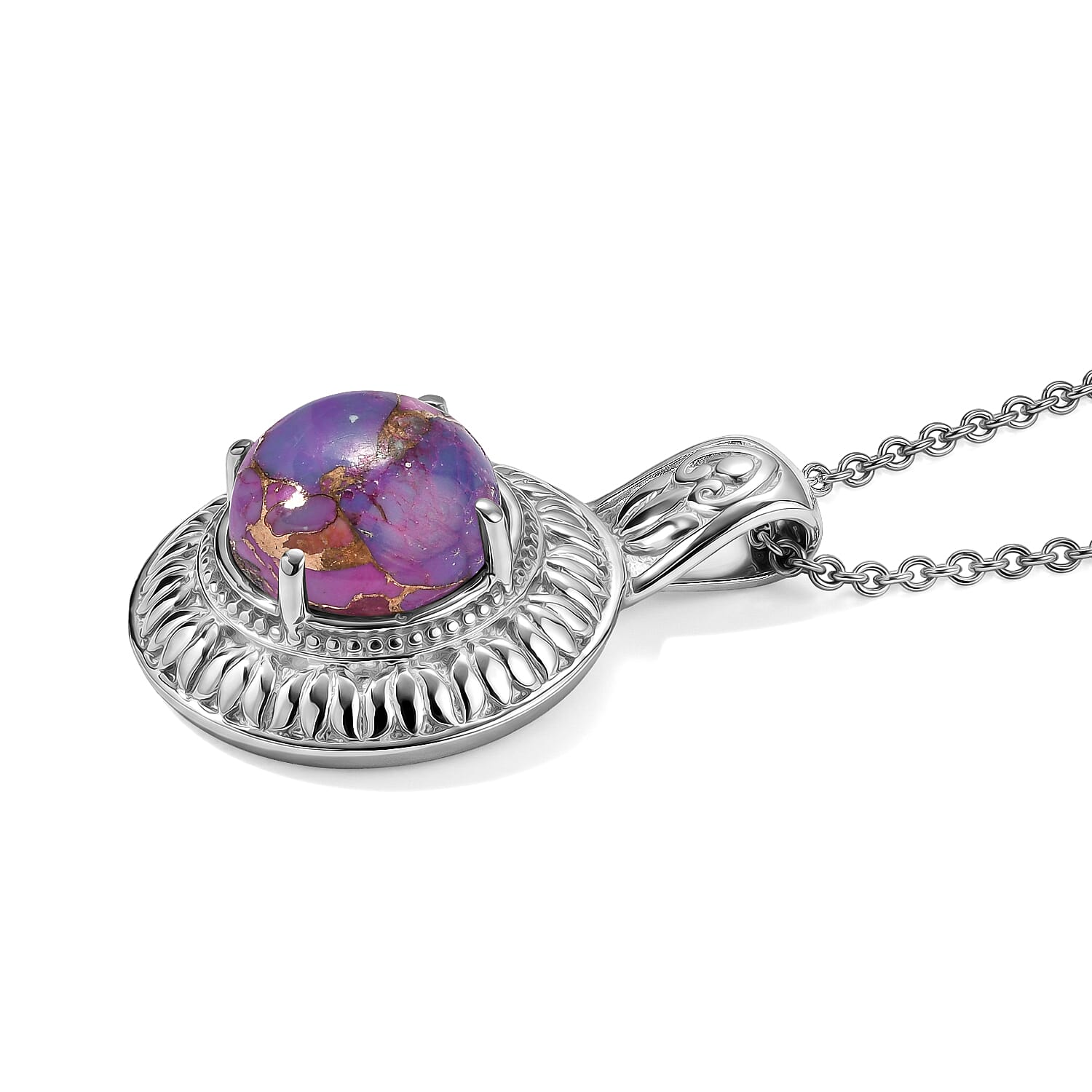 EverTrue Mojave Purple Turquoise 6.85 ctw Pendant Necklace (20 Inches) in Stainless Steel