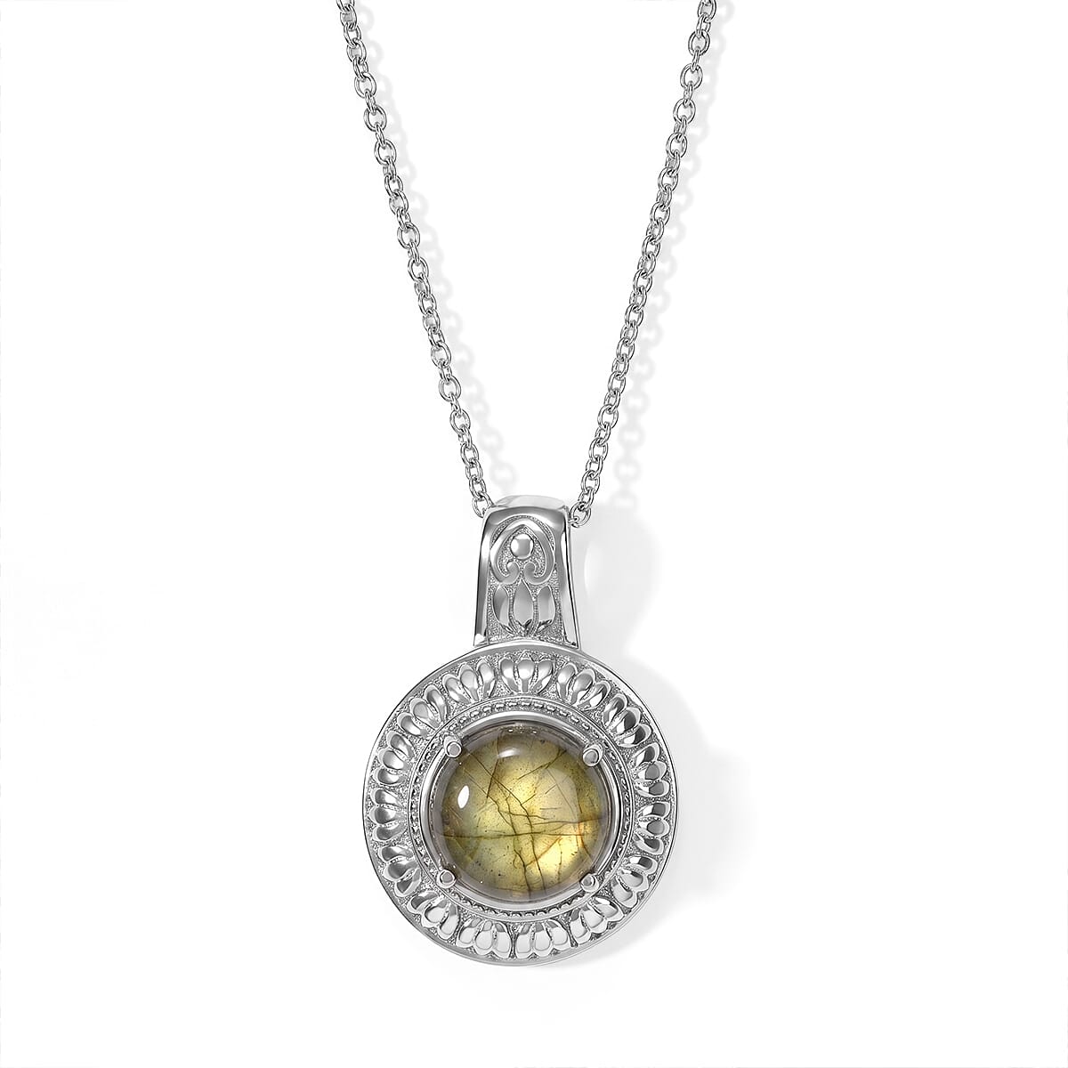 EverTrue Malagasy Labradorite 7.60 ctw Pendant Necklace in Stainless Steel 20 Inches