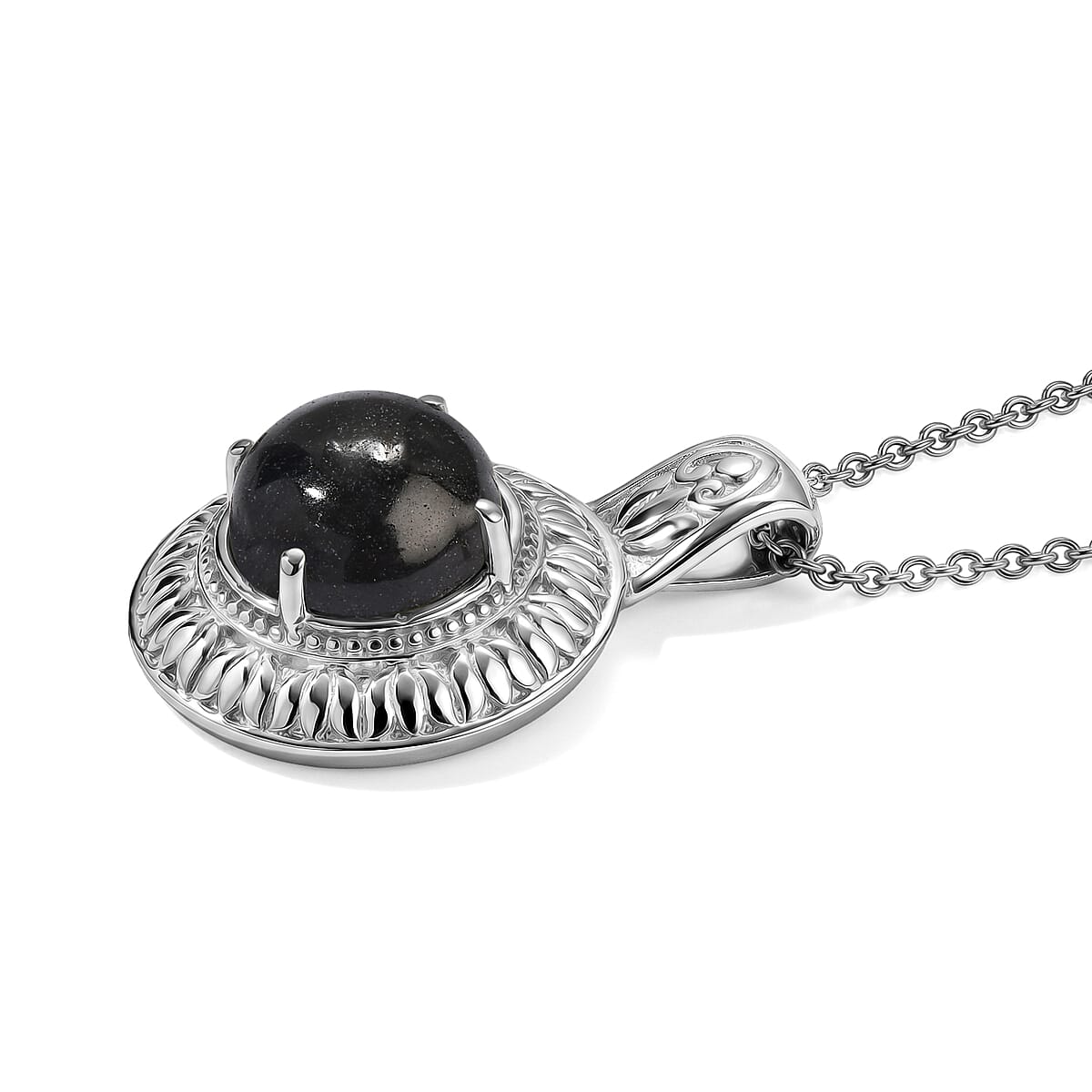 EverTrue Black Jade (D) 7.25 ctw Pendant Necklace (20 Inches) in Stainless Steel image number 1