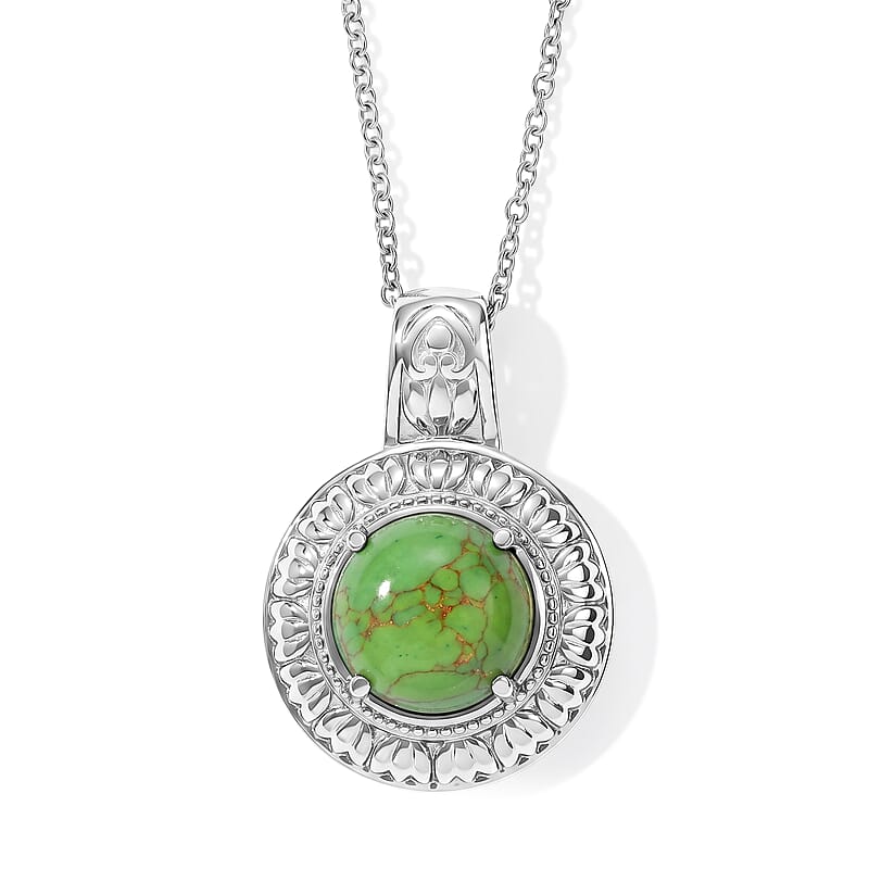 EverTrue Mojave Green Turquoise 5.75 ctw Pendant Necklace in Stainless Steel 20 Inches