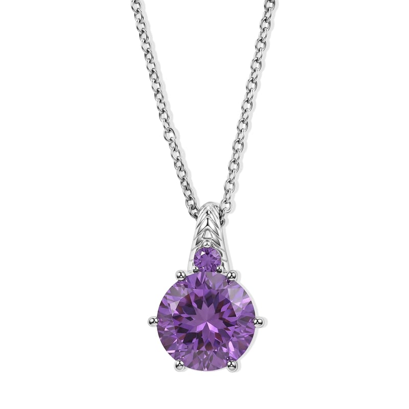 EverTrue Mashamba Amethyst 4.90 ctw Pendant in Platinum Bond with Stainless Steel Necklace 20 Inches