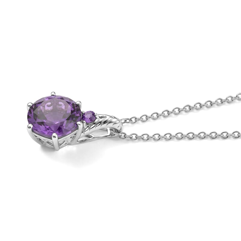 EverTrue Mashamba Amethyst 4.90 ctw Pendant in Platinum Bond with Stainless Steel Necklace 20 Inches