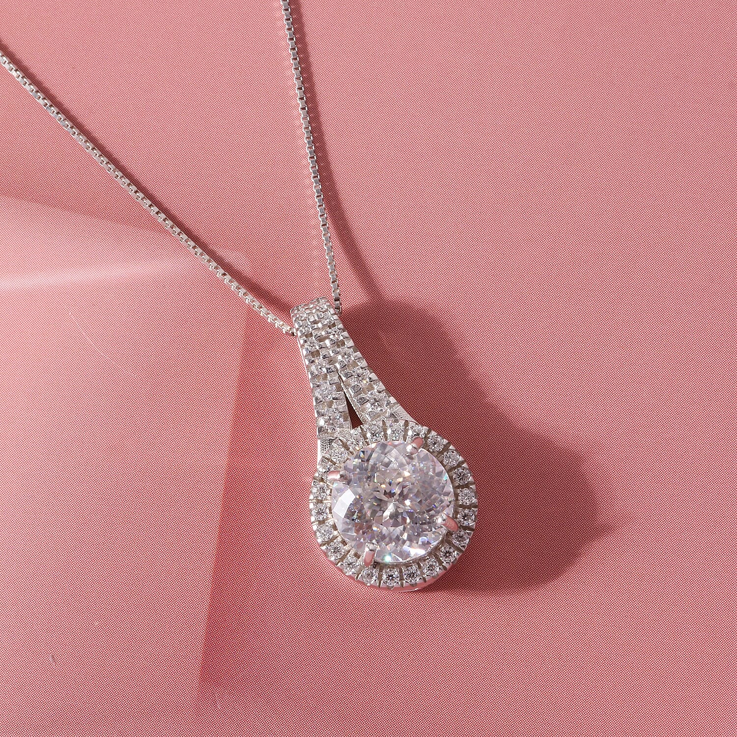 D'Joy 161 Facets Portuguese Cut Moissanite 2.75 ctw Eternal Sparkle Classic Halo Pendant Necklace in Rhodium Over Sterling Silver 18 Inches