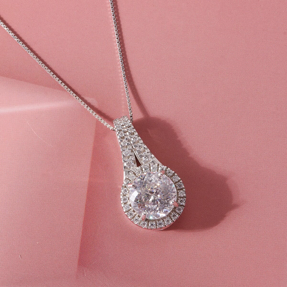 D'Joy 161 Facets Portuguese Cut Moissanite 2.75 ctw Eternal Sparkle Classic Halo Pendant Necklace in Rhodium Over Sterling Silver 18 Inches image number 1