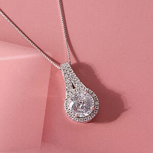 D'Joy 161 Facets Portuguese Cut Moissanite 2.75 ctw Eternal Sparkle Classic Halo Pendant Necklace in Rhodium Over Sterling Silver 18 Inches