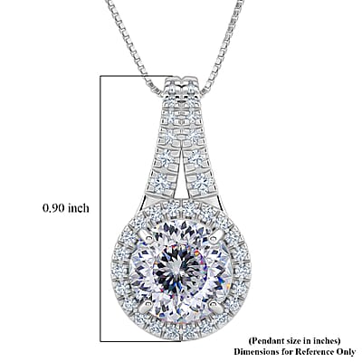 D'Joy 161 Facets Portuguese Cut Moissanite 2.75 ctw Eternal Sparkle Classic Halo Pendant Necklace in Rhodium Over Sterling Silver 18 Inches