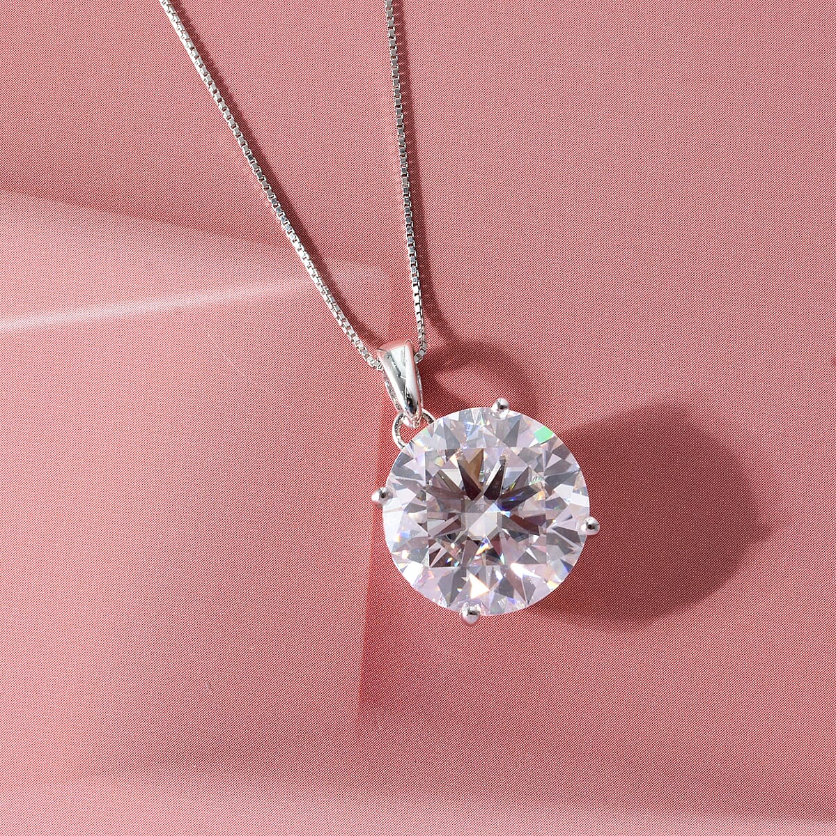 D'Joy Moissanite (Rnd 14.5mm) Pendant Necklace (18 Inches) in Rhodium Over Sterling Silver 10.40 ctw image number 1