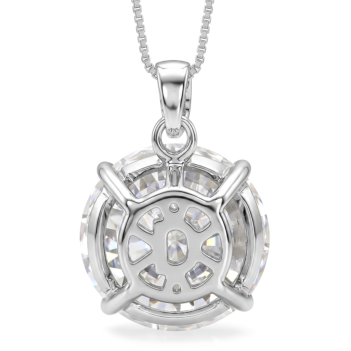 D'Joy Moissanite (Rnd 14.5mm) Pendant Necklace (18 Inches) in Rhodium Over Sterling Silver 10.40 ctw image number 4