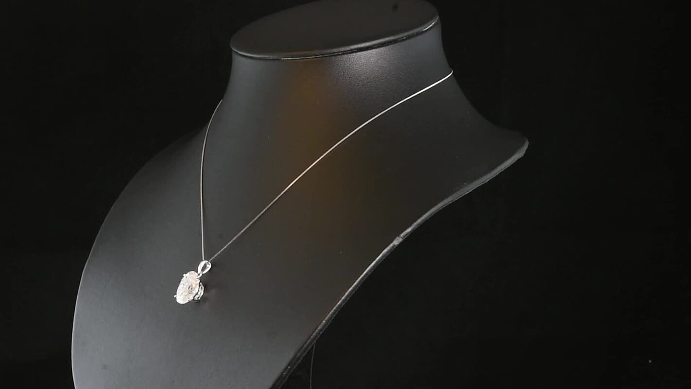 D'Joy Moissanite (Rnd 14.5mm) Pendant Necklace (18 Inches) in Rhodium Over Sterling Silver 10.40 ctw