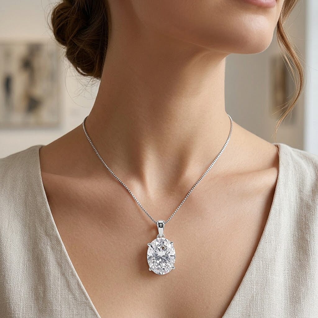 D'Joy Moissanite 10.10 ctw Endless Brilliance Pendant Necklace in Rhodium Over Sterling Silver 18 Inches
