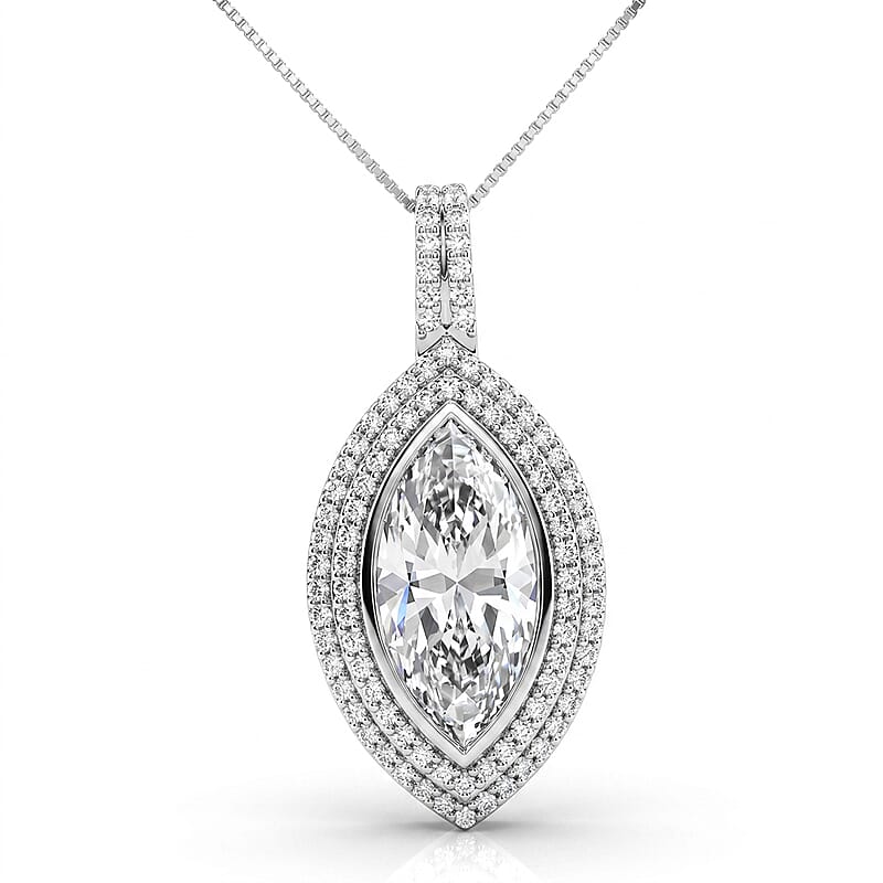 D'Joy Moissanite 4.60 ctw Endless Brilliance Pendant Necklace in Rhodium Over Sterling Silver 18 Inches