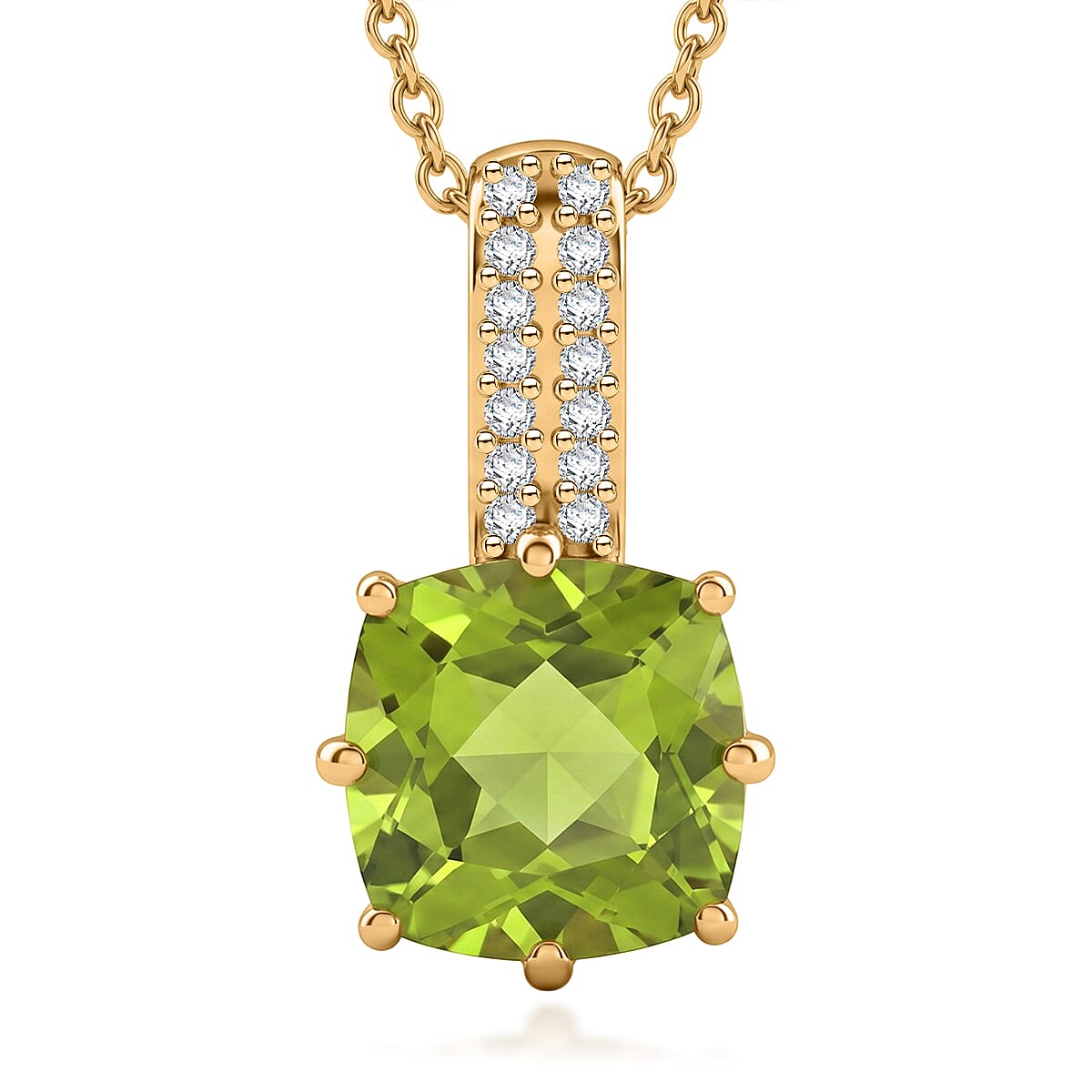 EverTrue Hebei Peridot and White Zircon 2.50 ctw Crown of Light Pendant in 18K YG Plated with ION Plated YG Stainless Steel Necklace 20 Inches
