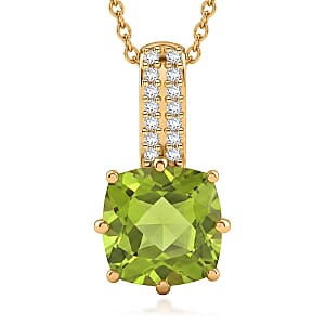 EverTrue Hebei Peridot and White Zircon 2.50 ctw Crown of Light Pendant in 18K YG Plated with ION Plated YG Stainless Steel Necklace 20 Inches