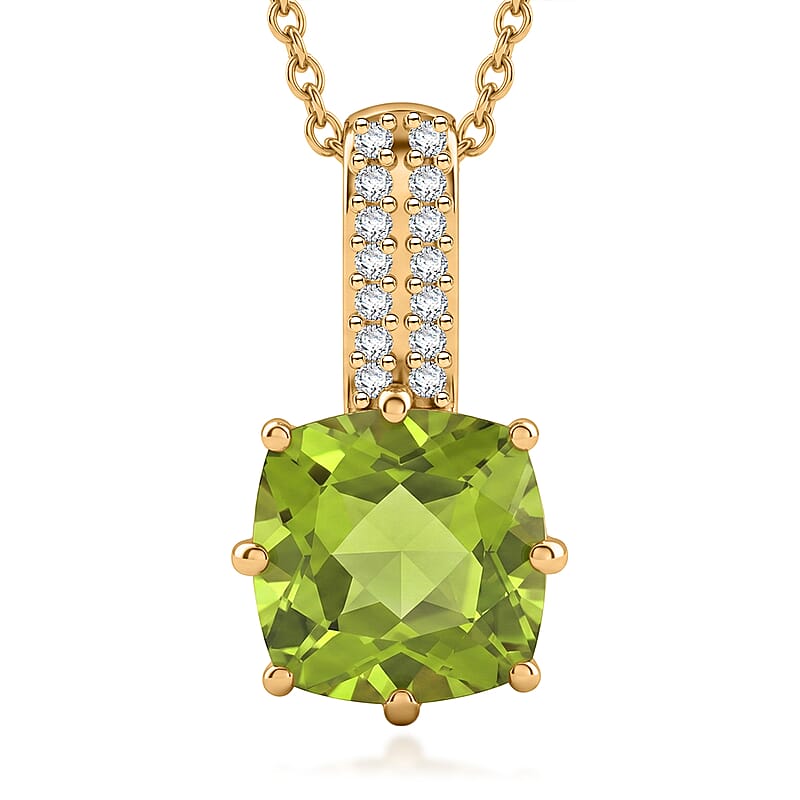 EverTrue Hebei Peridot and White Zircon 2.50 ctw Crown of Light Pendant in 18K YG Plated with ION Plated YG Stainless Steel Necklace 20 Inches