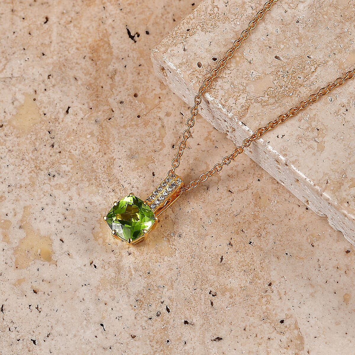 EverTrue Hebei Peridot and White Zircon 2.50 ctw Crown of Light Pendant in 18K YG Plated with ION Plated YG Stainless Steel Necklace 20 Inches image number 1