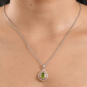 EverTrue Hebei Peridot and Orissa Rhodolite Garnet 2.50 ctw Glow vine Pendant in 18K YG Plated and Platinum Bond with Stainless Steel Necklace 20 Inches
