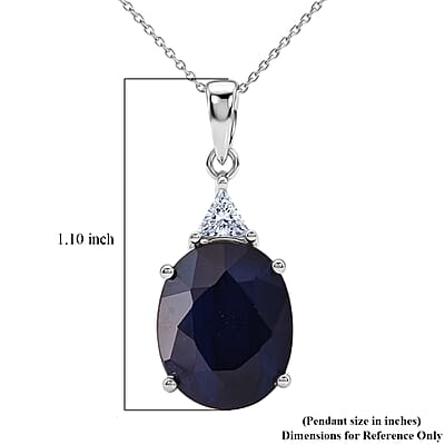 AAA Kanchanaburi Blue Sapphire (DF) and Luxuriant Lab Grown Diamond E-F VS 10.15 ctw Midnight Royal Solitaire Pendant Necklace in 10K White Gold 18 Inches