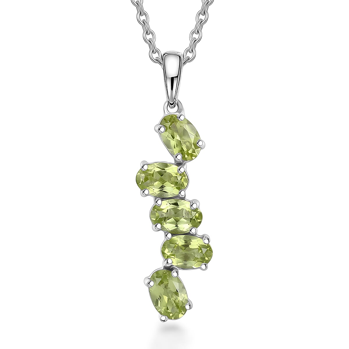 EverTrue Hebei Peridot 2.50 ctw Journey Pendant in Platinum Bond with Stainless Steel Necklace 20 Inches