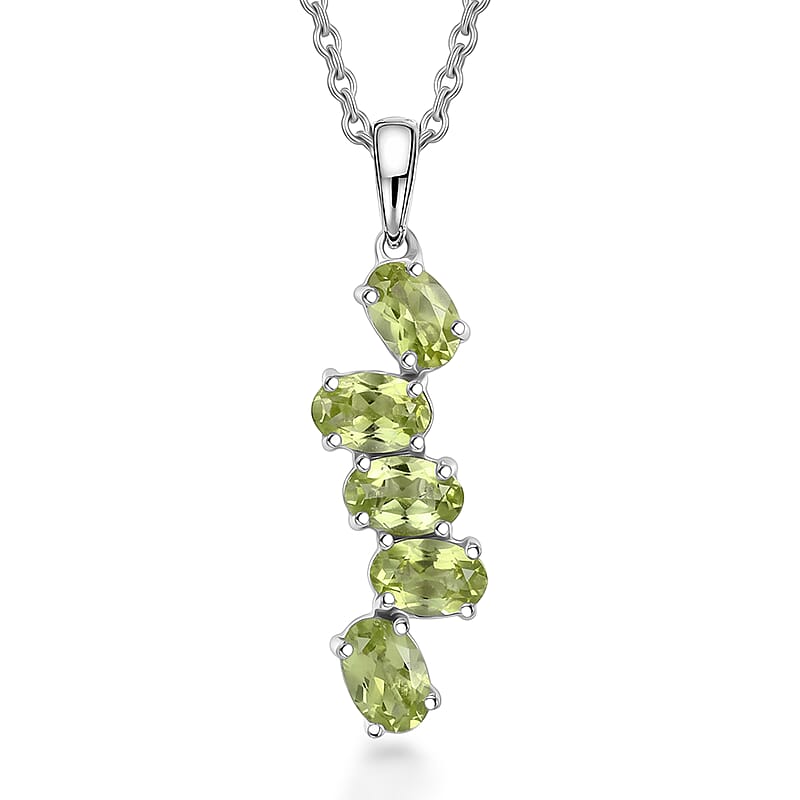 EverTrue Hebei Peridot 2.50 ctw Journey Pendant in Platinum Bond with Stainless Steel Necklace 20 Inches