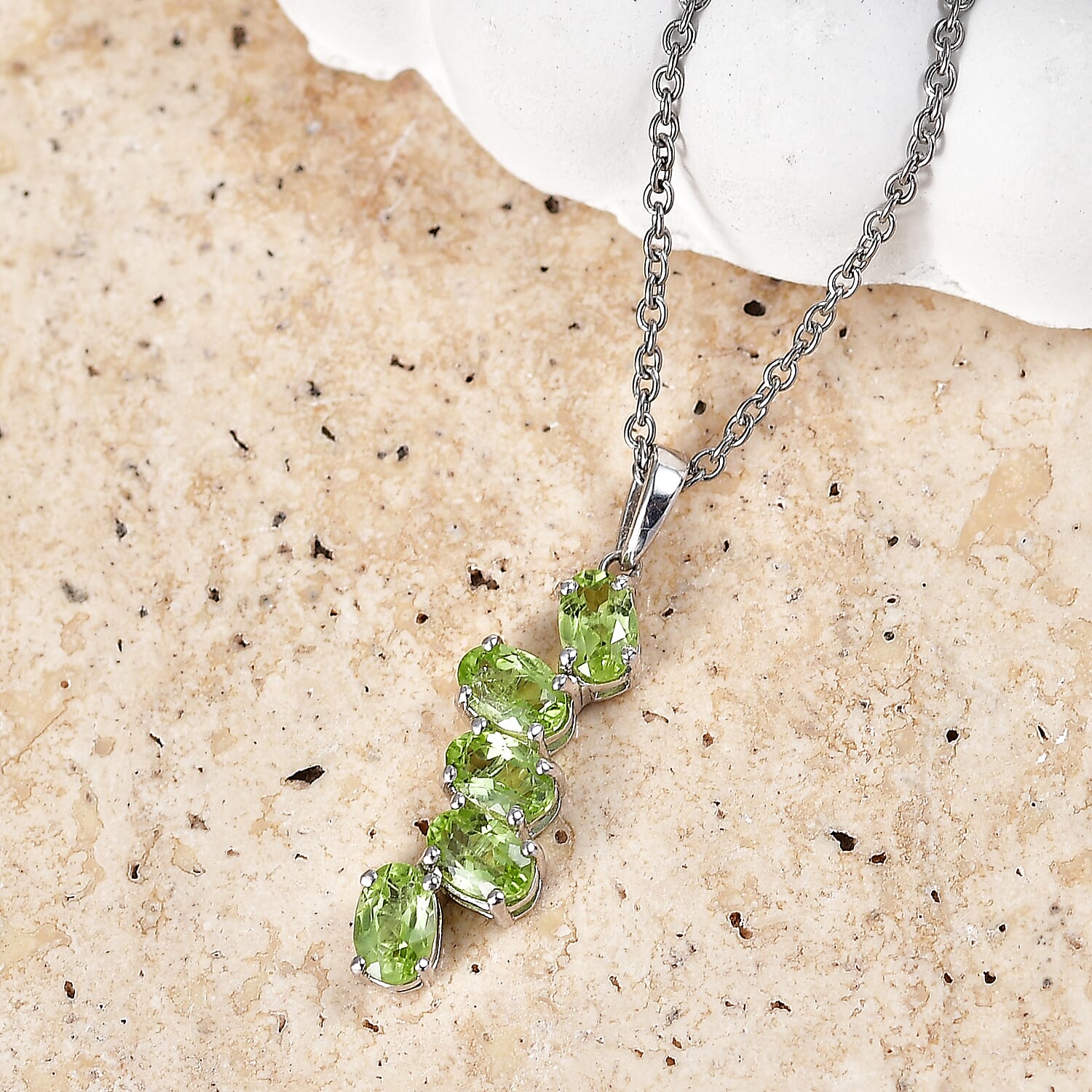 EverTrue Hebei Peridot 2.50 ctw Journey Pendant in Platinum Bond with Stainless Steel Necklace 20 Inches
