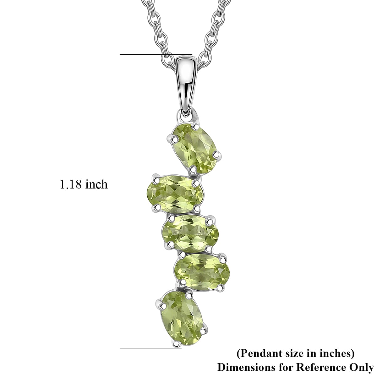 EverTrue Hebei Peridot 2.50 ctw Journey Pendant in Platinum Bond with Stainless Steel Necklace 20 Inches image number 3