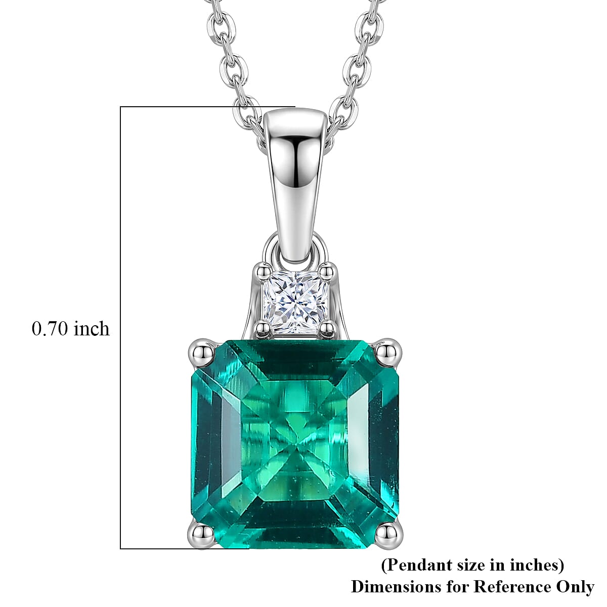 D'Joy Asscher Cut AAA Lab Grown Colombian Emerald and Moissanite 2.40 ctw Verdant Geometry Pendant Necklace in Rhodium Over Sterling Silver 20 Inches image number 6