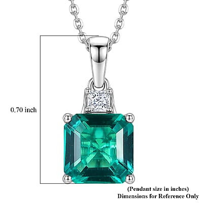 D'Joy Asscher Cut AAA Lab Grown Colombian Emerald and Moissanite 2.40 ctw Verdant Geometry Pendant Necklace in Rhodium Over Sterling Silver 20 Inches