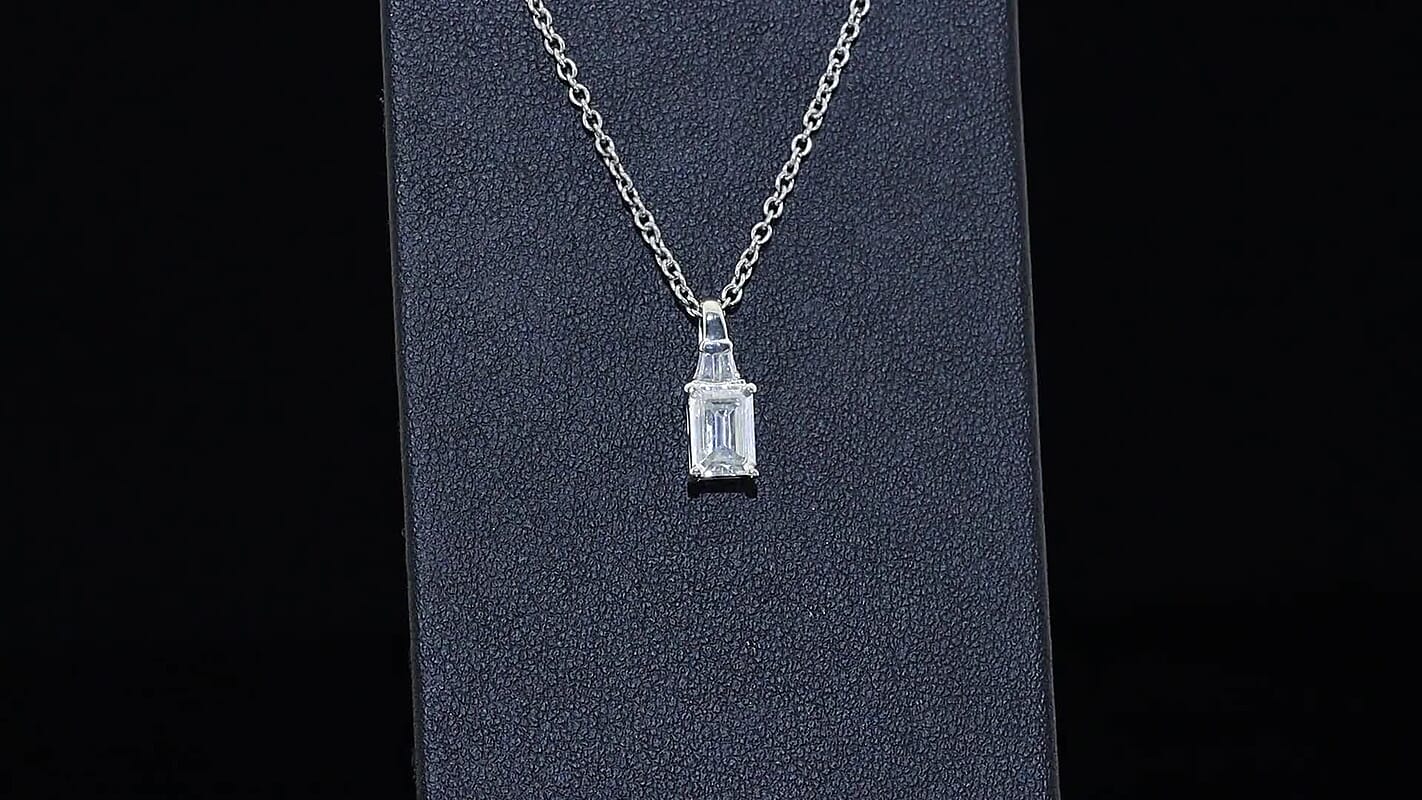 EverTrue Moissanite Oct 7x5mm Pendant in Platinum Bond with Stainless Steel Necklace (20 Inch) 1.10 ctw