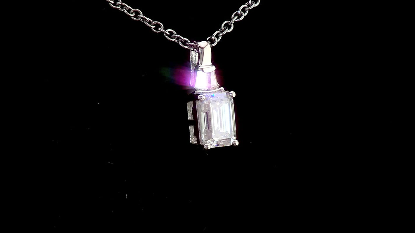 EverTrue Moissanite Oct 7x5mm Pendant in Platinum Bond with Stainless Steel Necklace (20 Inch) 1.10 ctw