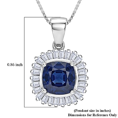 D'Joy Kanchanaburi Blue Sapphire (DF) and Moissanite 3.30 ctw Blue Eclipse Halo Pendant Necklace in Rhodium Over Sterling Silver 18 Inches