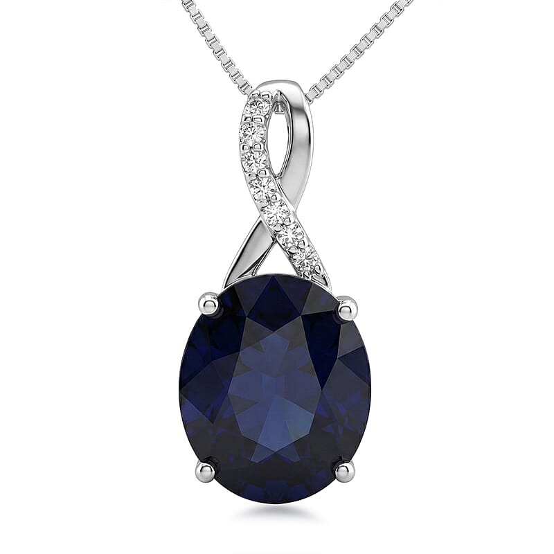 D'Joy Kanchanaburi Blue Sapphire (DF) and Moissanite 4.50 ctw Midnight Infinity Pendant Necklace in Rhodium Over Sterling Silver 18 Inches