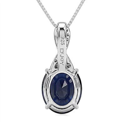 D'Joy Kanchanaburi Blue Sapphire (DF) and Moissanite 4.50 ctw Midnight Infinity Pendant Necklace in Rhodium Over Sterling Silver 18 Inches