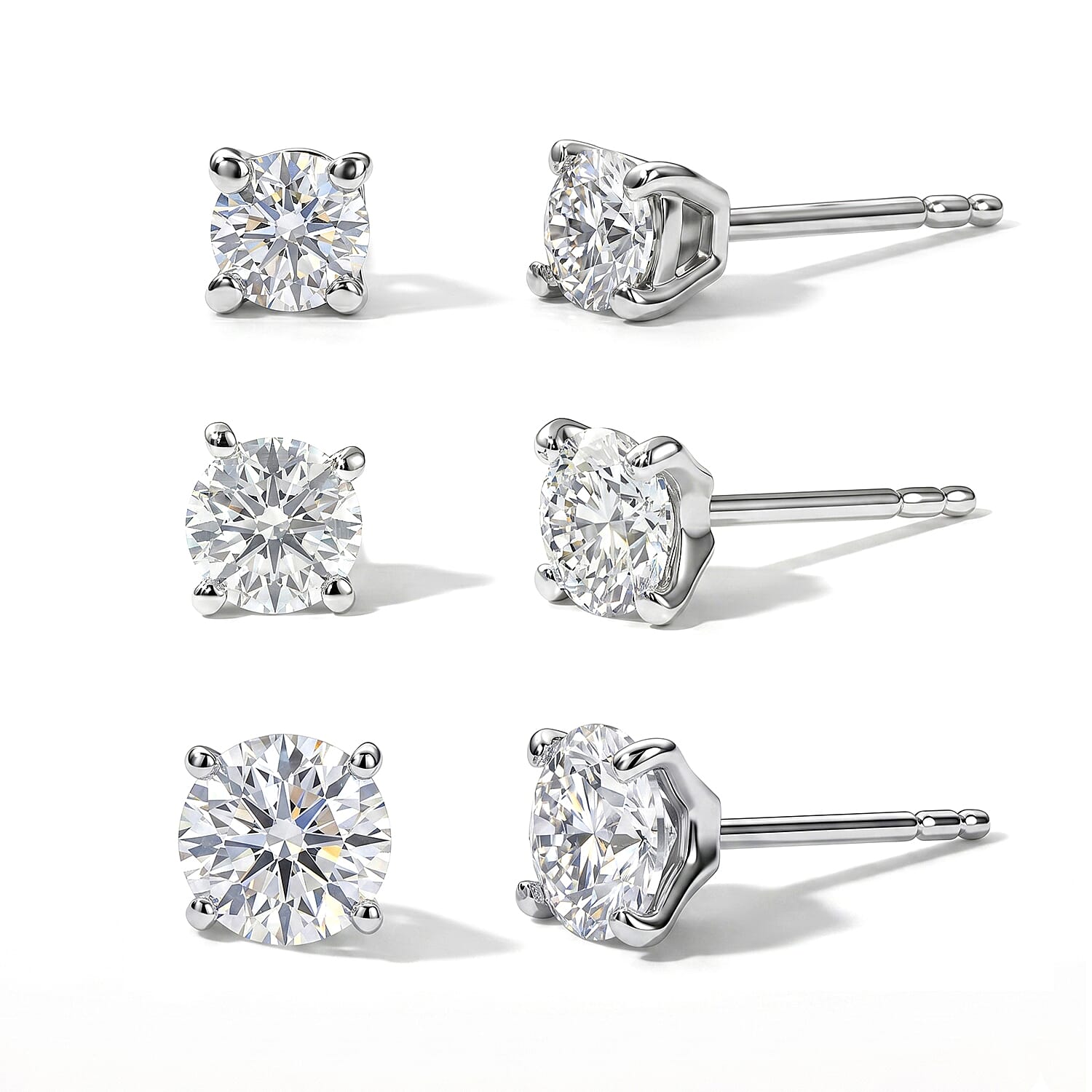 Moissanite 3.00 ctw Set of 3 Earrings in Platinum Over Sterling Silver