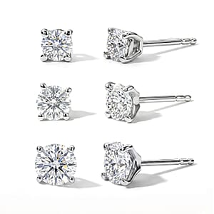 Moissanite (Rnd 6mm) Set of 3 Earrings in Platinum Over Sterling Silver 3.00 ctw