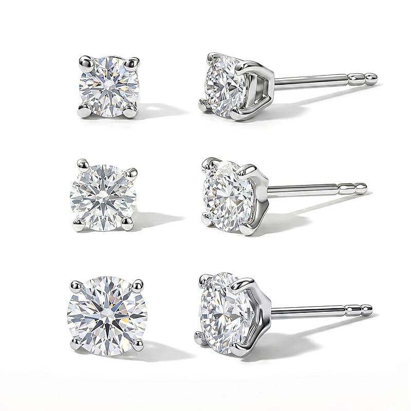 D'Joy Moissanite 3.00 ctw Set of 3 Earrings in Platinum Over Sterling Silver
